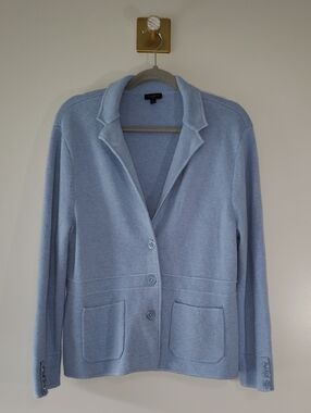 Talbots Petites Pale Blue Knit Blazer with Pockets Women XLP Office Career Work